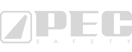 PEC Safety logo in gray on black background.