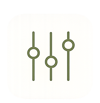 Digital illustration of three green vertical sliders with circular knobs on a white background.