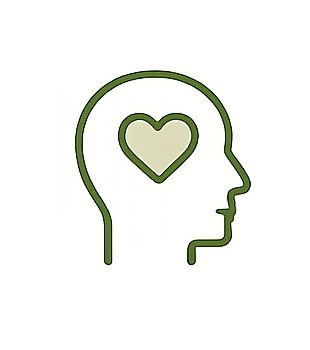 Human head with heart representing emotional regulation and wellbeing
