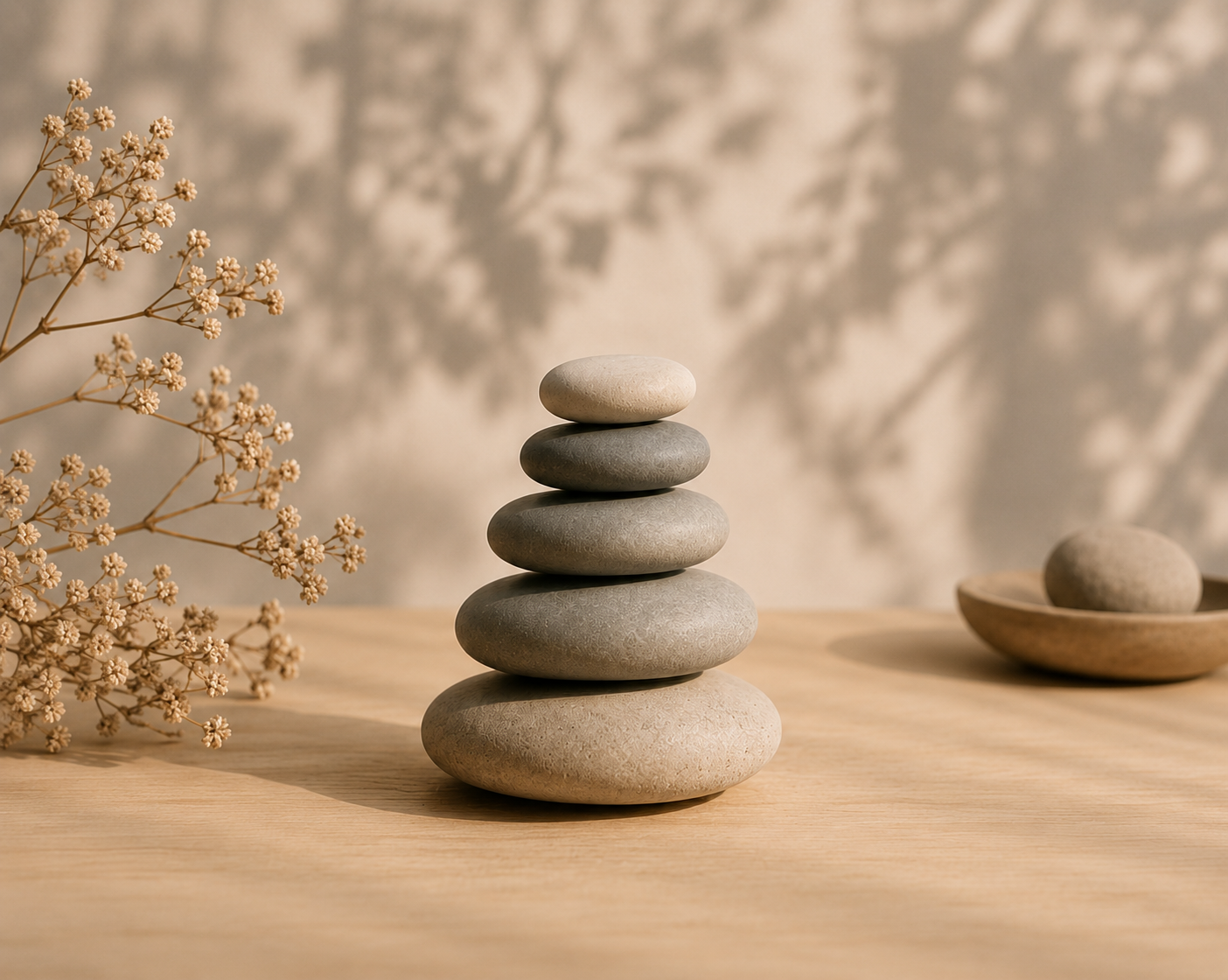 Calm natural stones representing grounding and cognitive balance