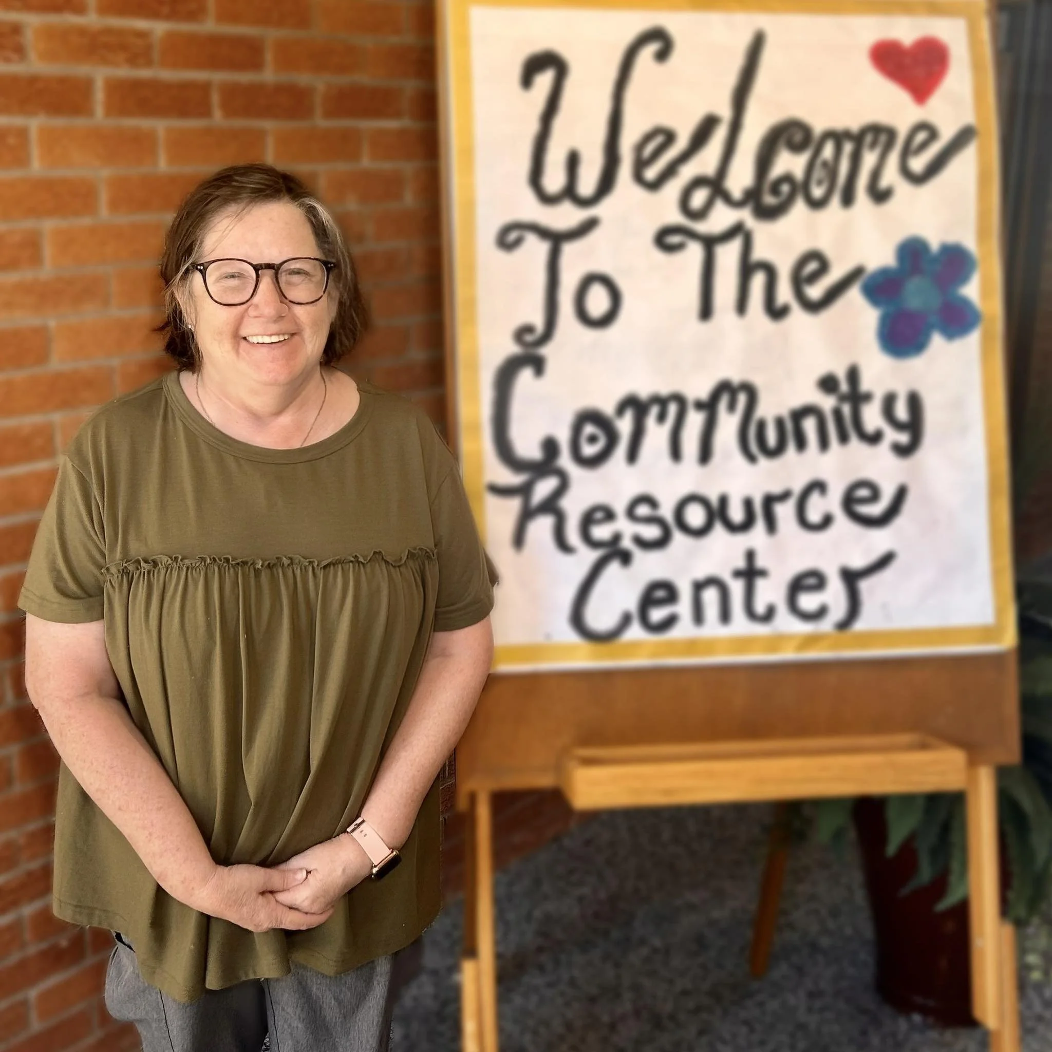 Volunteer Gwen welcomes you to the CRC