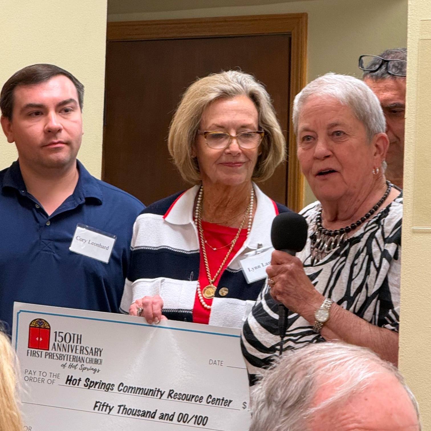 First Presbyterian Church Hot Springs donates to Hope Works program at the CRC Dr Sally Carder speaks