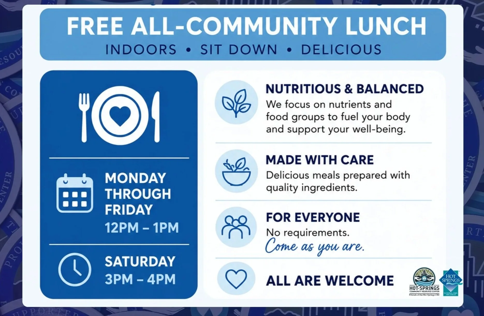 a graphic explaining that lunch is free for all monday through friday and saturday