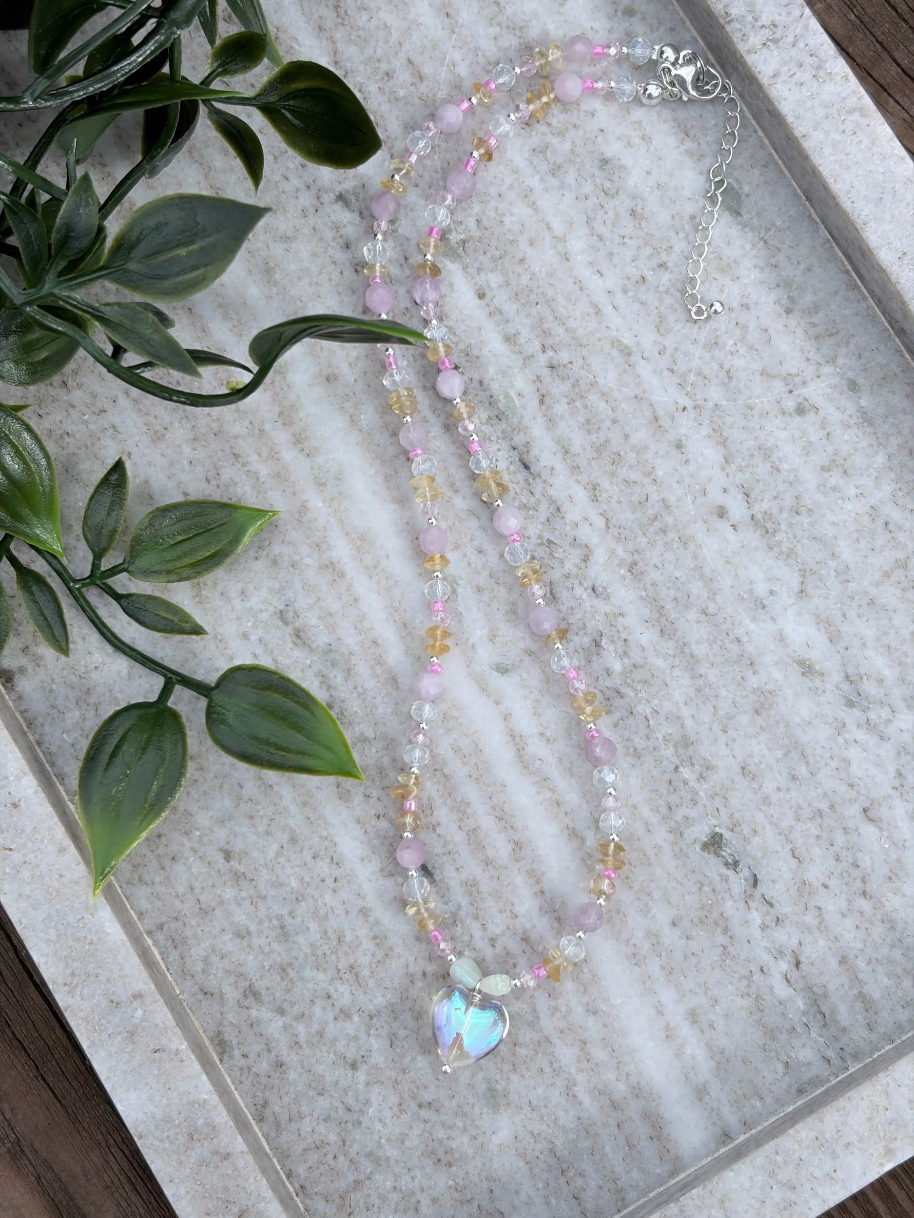 Silberne Citrin Kette LUMAREL mit Kunzit und Edelopal