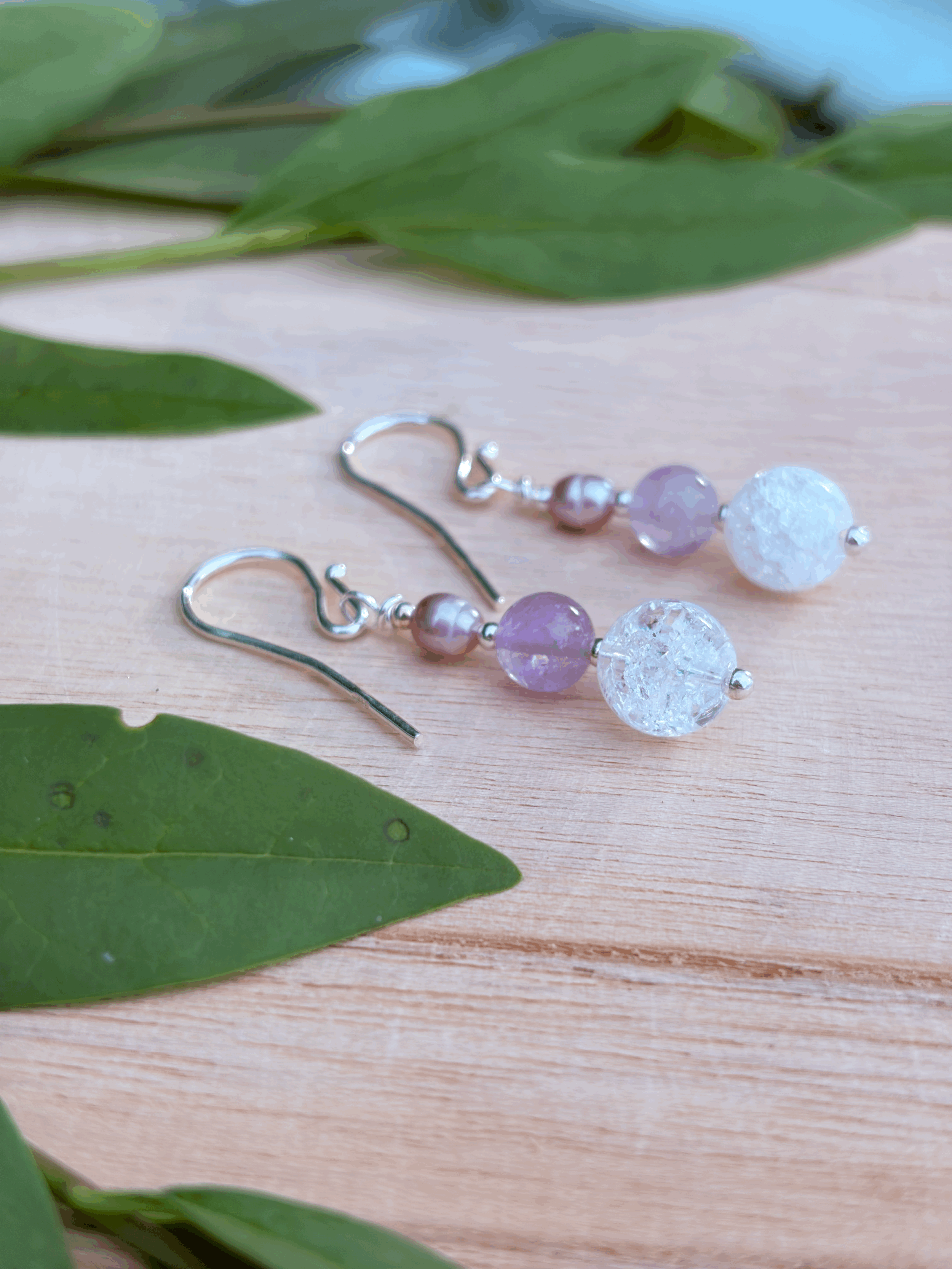 Silberne Edelstein Ohrringe mit Lavendelamethyst und Bergkristall