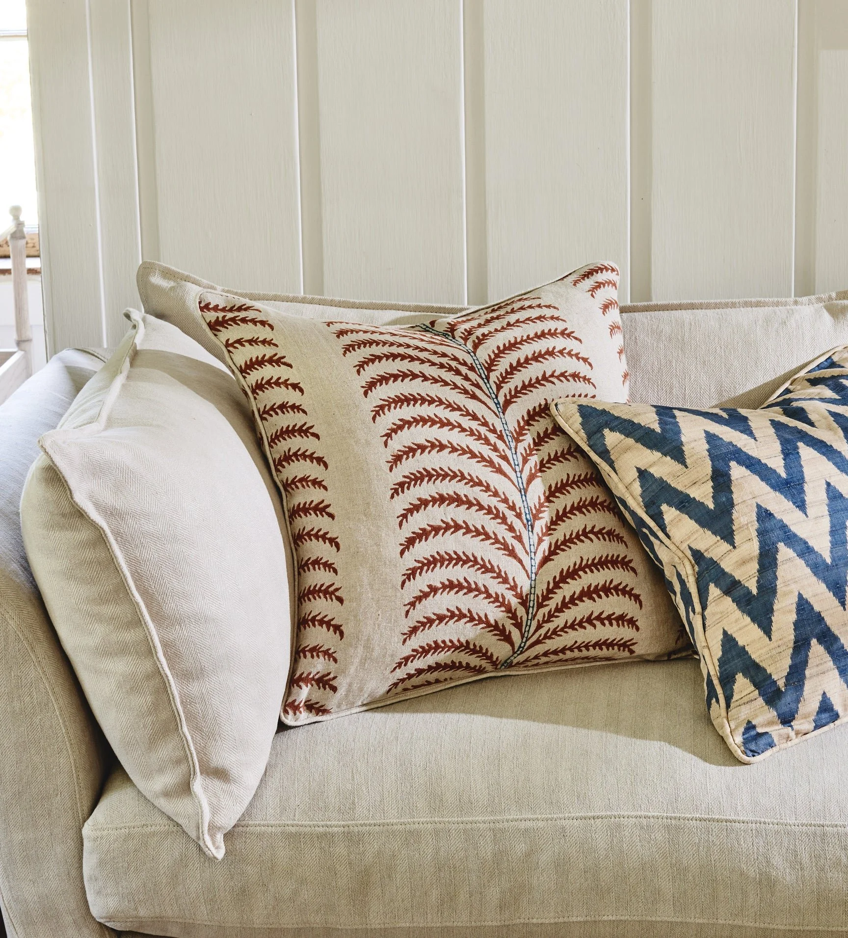 Oka, Areca Cushion Cover - Blood Orange/Air Force Blue: £65