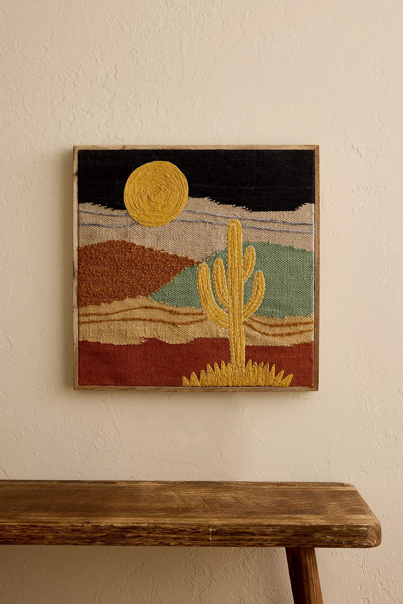 Anthropologie cactus wall art embroidered