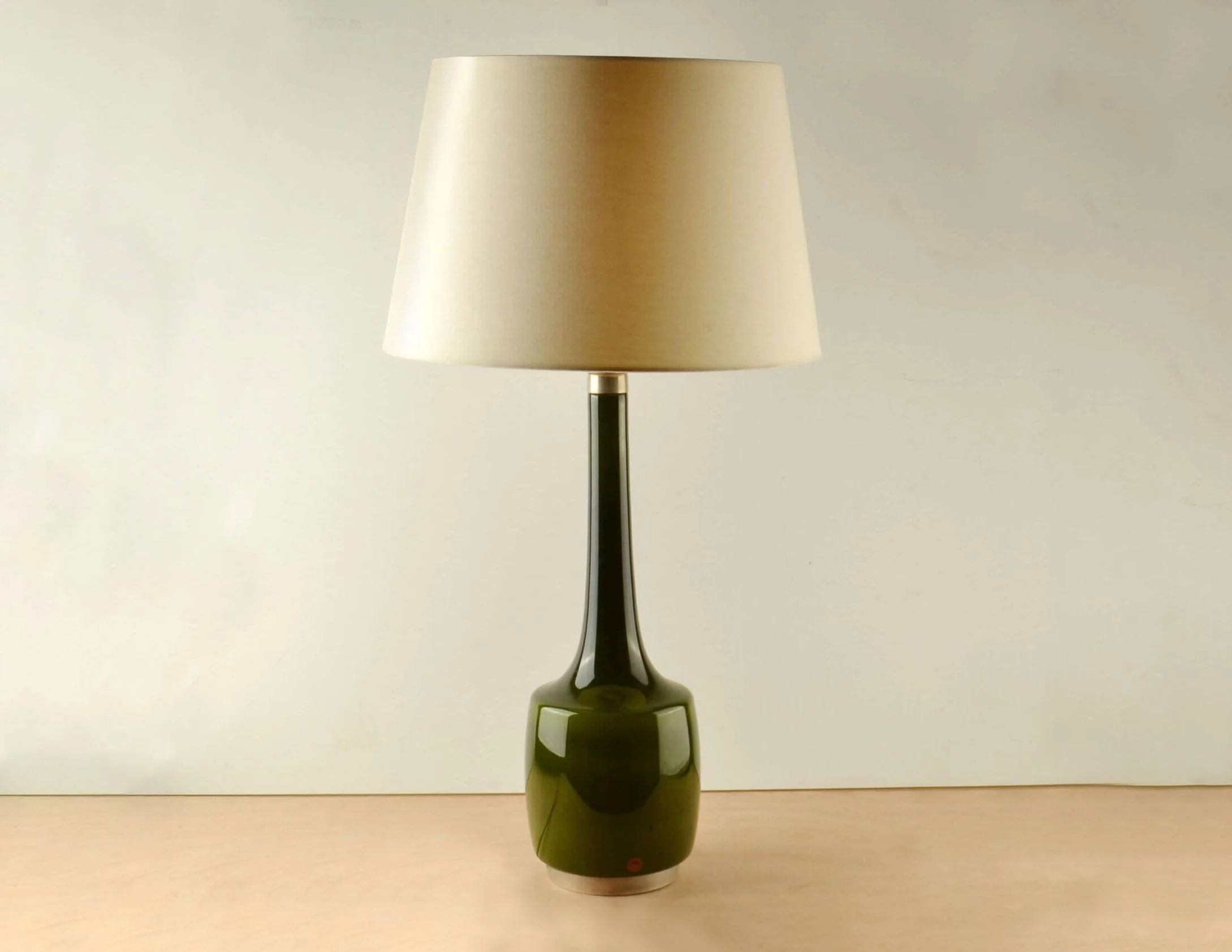 Tall Glass Olive Green Table Lamp By Kastrup, Denmark, 1960s