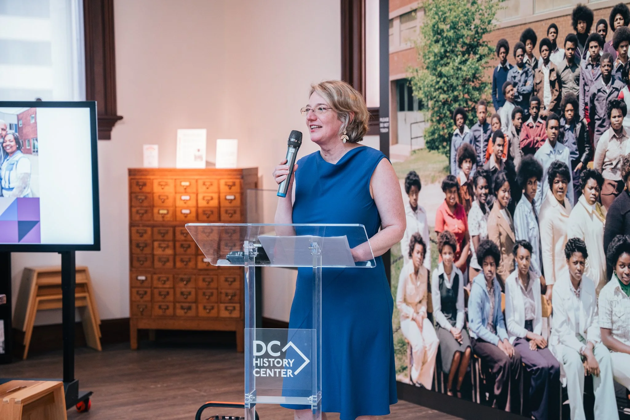 Laura Brower Hagood, Executive Director of the DC History Center, welcoming guests and thanking sponsors at the opening reception.

Photo by Cindy Centeno