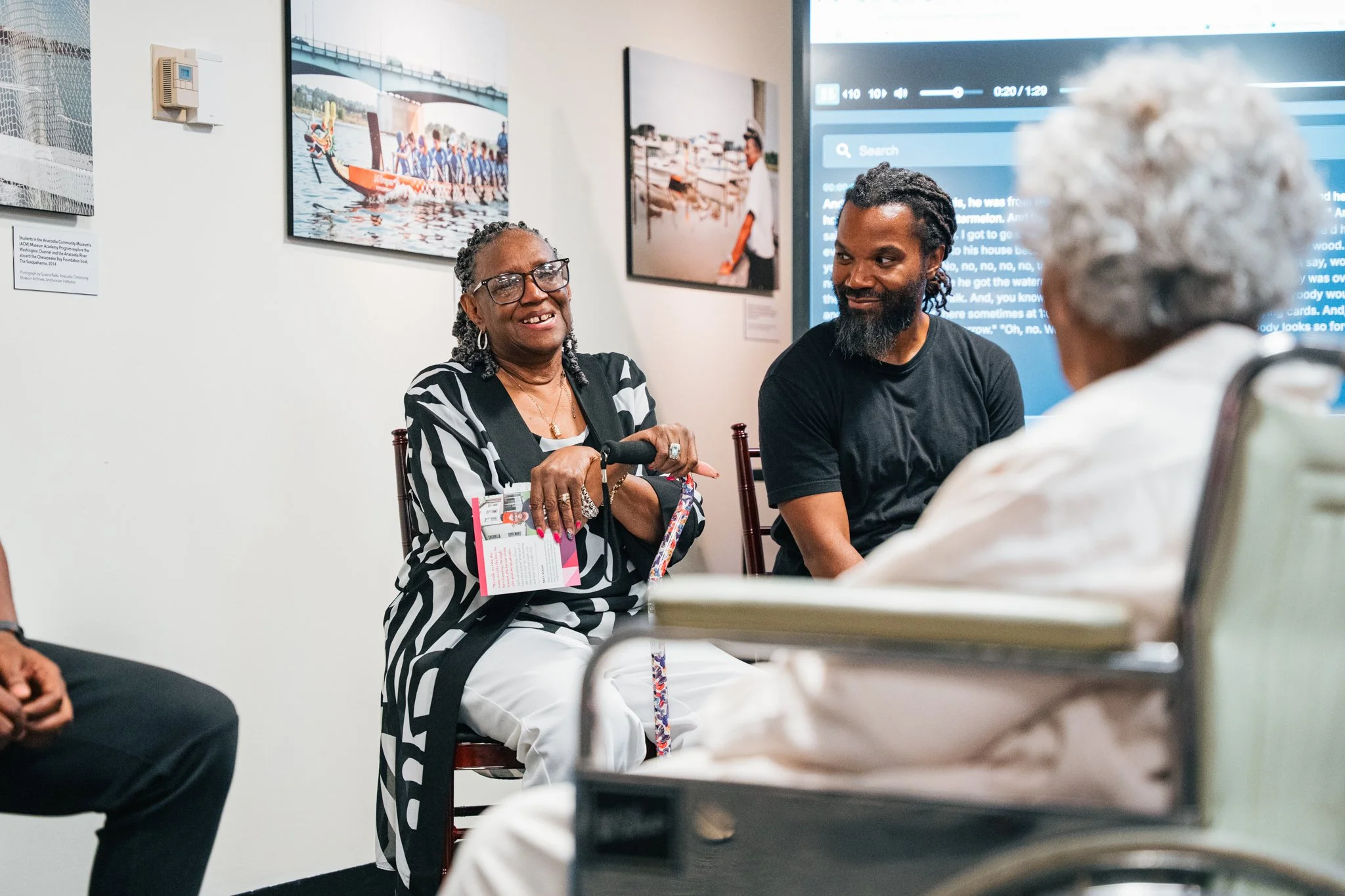 Narrator Ernestine Byrd Hamilton and John Johnson discuss her oral history clip at the Step Into the Story event.

Photo by Cindy Centeno