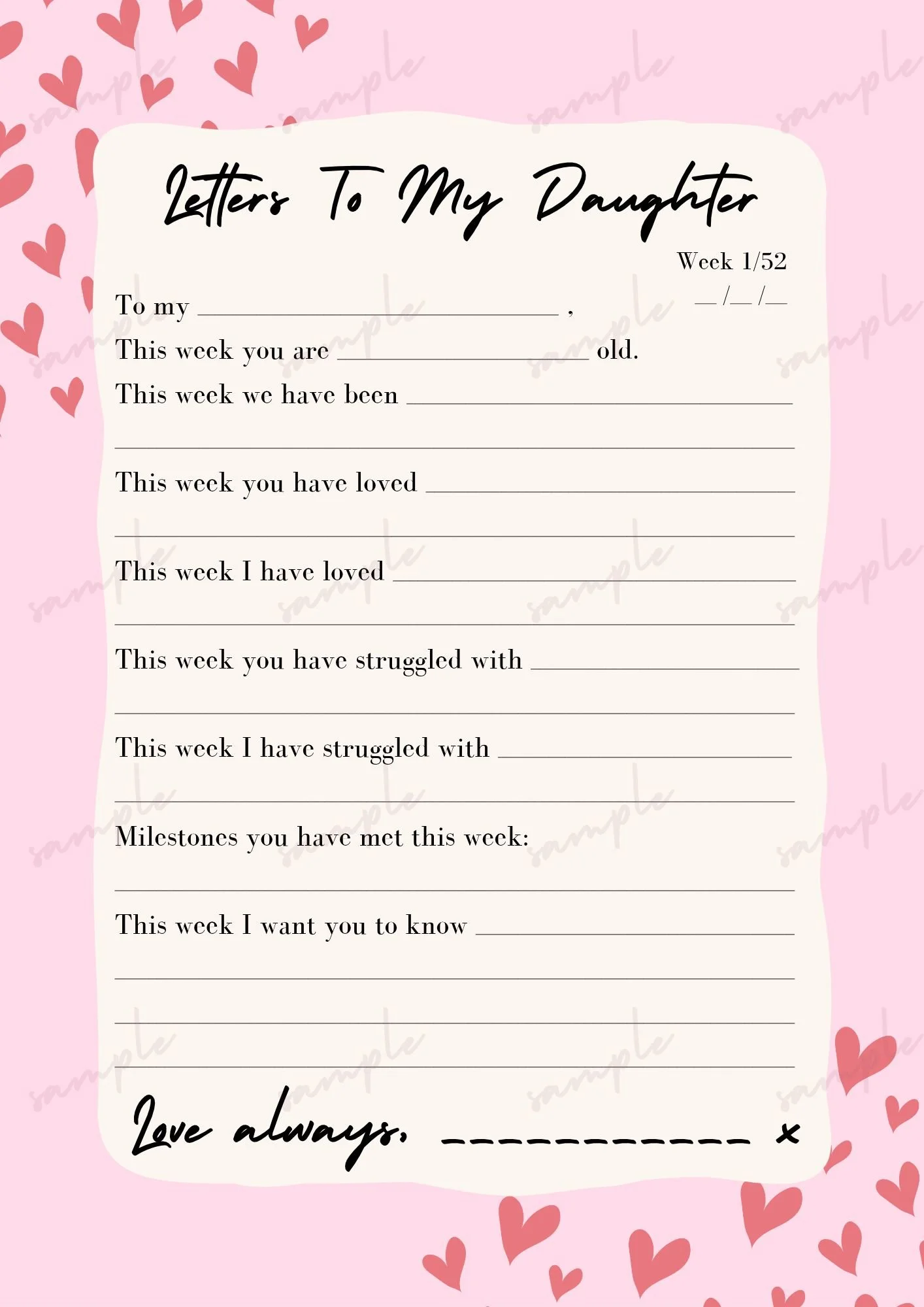 Letters to My Little One - pink & cream hearts