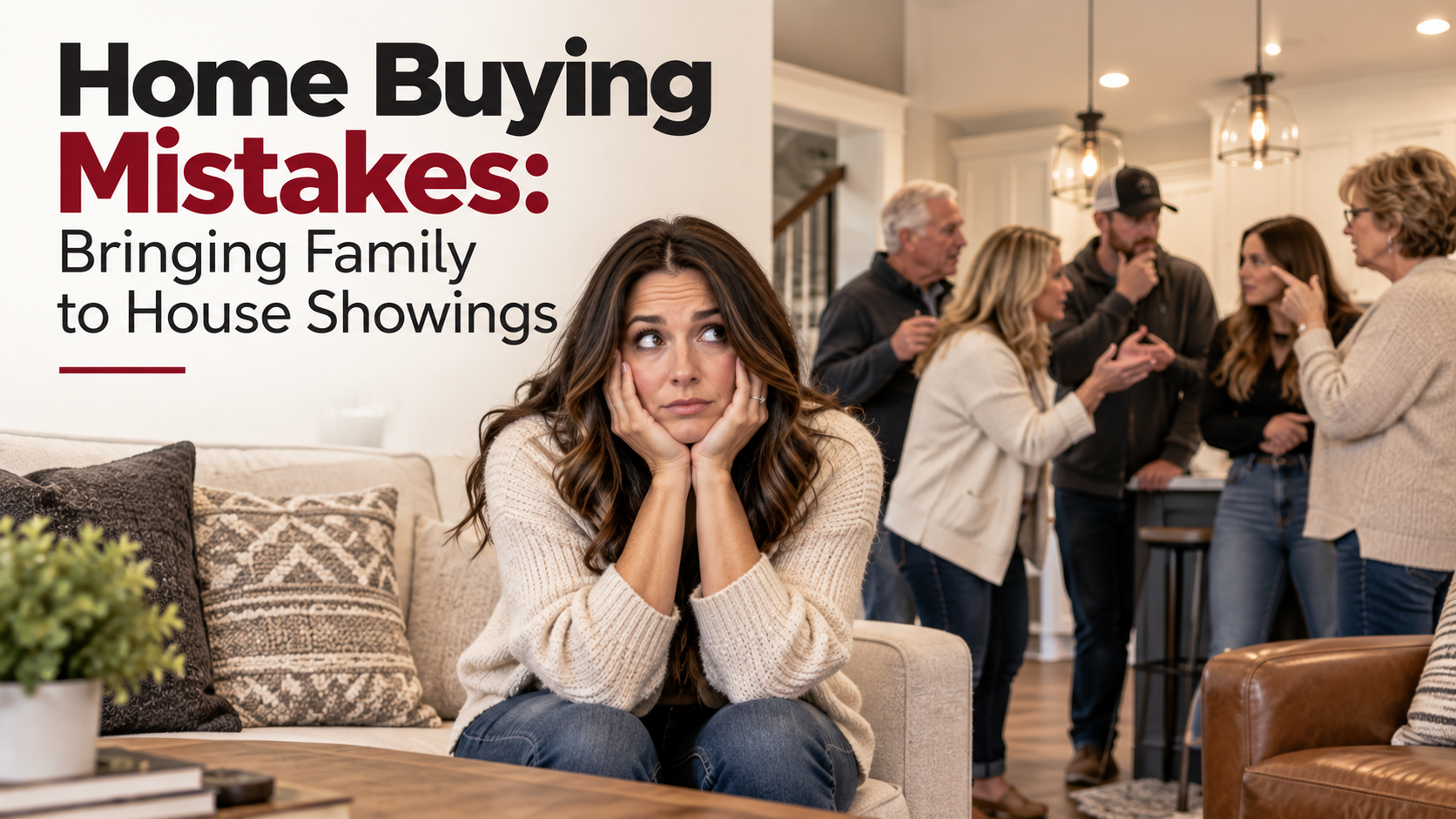 Home buying mistakes buyer on couch with family arguing in back ground