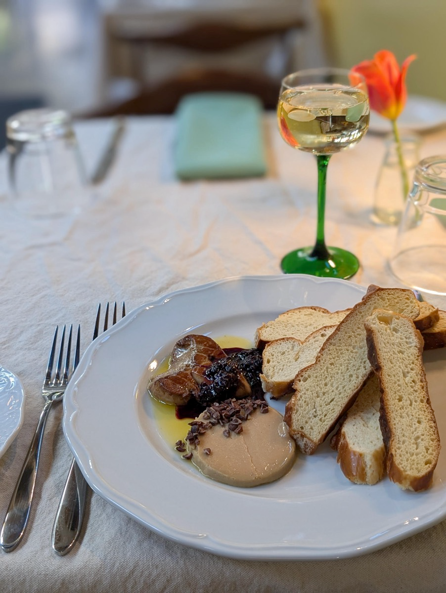 Alsatian and French delicacy of Foie Gras in both seared and torchon style. Fattened Duck Liver with cocoa nibs jam and pretzel crostini. Paired with a glass of Riesling from Alsace.