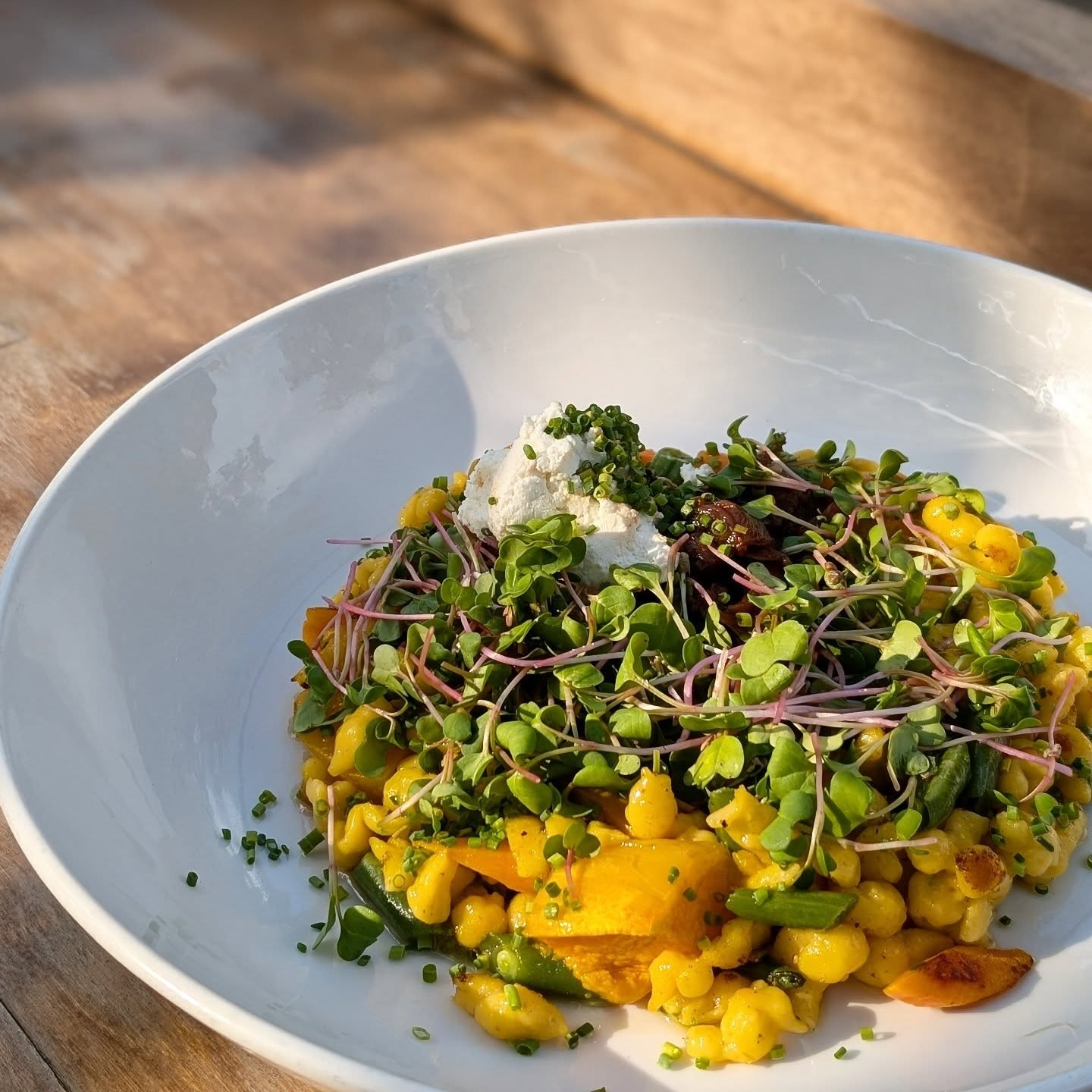Spaetzle is a traditional dish of Germany and Alsace and the chef driven menu takes seasonal influences and French technique to bring it to the next level. This is a delicious vegetarian option.
