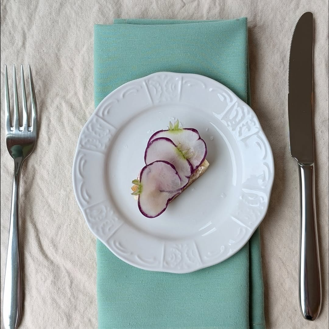 Radish butter is a classic French dish and revered in Alsace. This fresh little bite starts your fine dining journey.