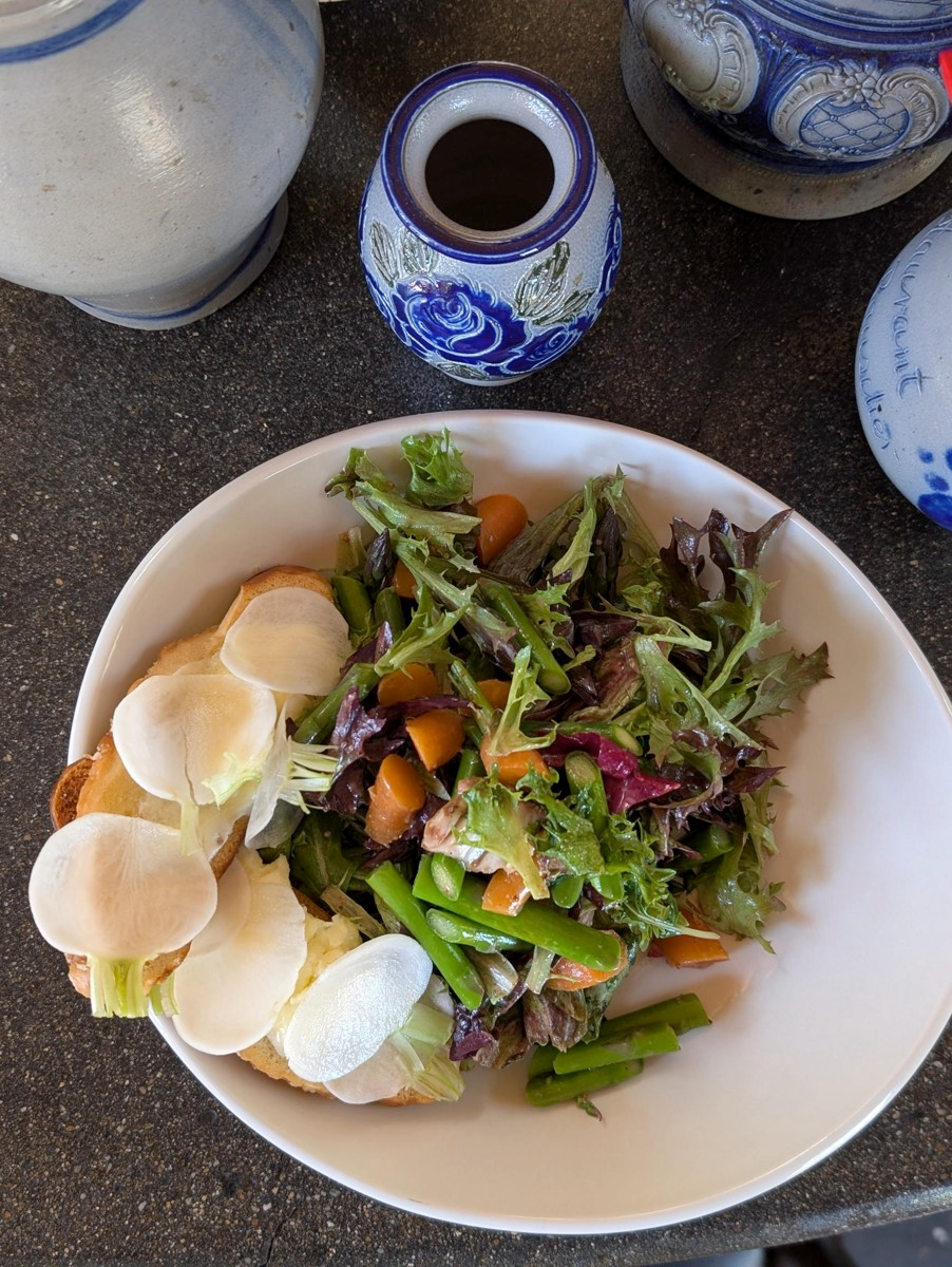 Farm Greens is a staple on our Brunch menu. Fresh, local greens, radish toasts, and organic seasonal produce make up this healthy vegetarian salad.