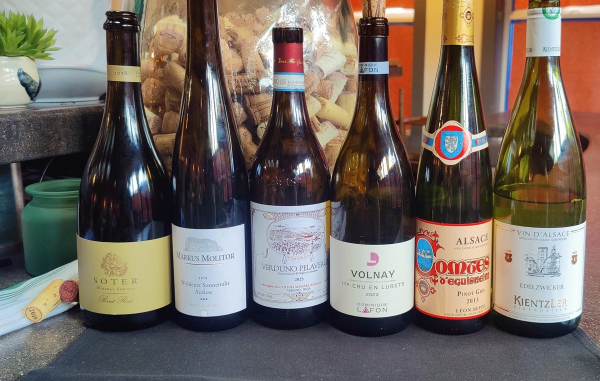 Wines from classic regions including Alsace, Burgundy, Germany, Italy, and the United States makeup the wine list at Nous. Library wines and corkage are also available with help of the on-site sommelier. Rotating wines on happy hour.