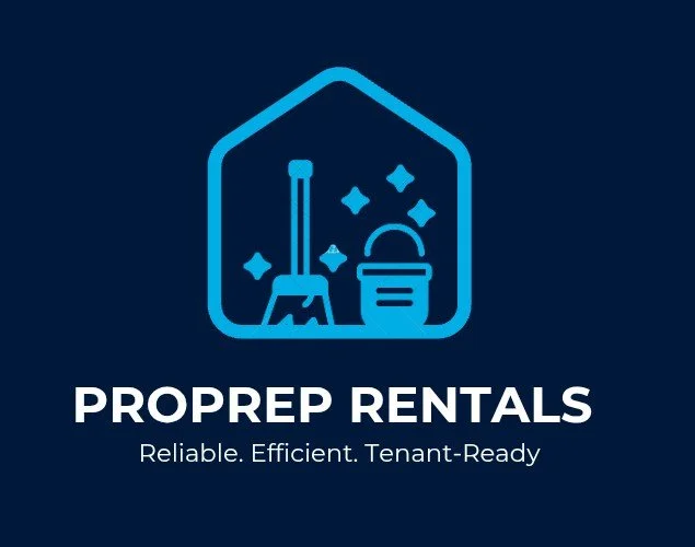 Logo for Propper Rentals with cleaning tools, a mop, bucket, and sparkling cleaning symbols, and the tagline 'Reliable. Efficient. Tenant-Ready.'