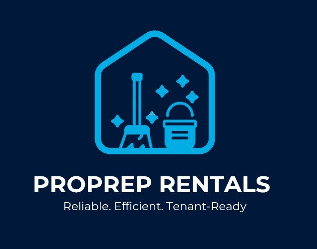 Logo for Propre Rentals featuring cleaning tools and sparkle effects, with the tagline 'Reliable. Efficient. Tenant-Ready.'