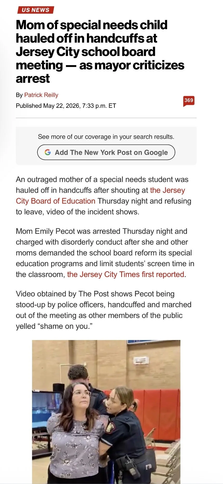 Mom of special needs child hauled off in handcuffs at Jersey City school board meeting — as mayor criticizes arrest