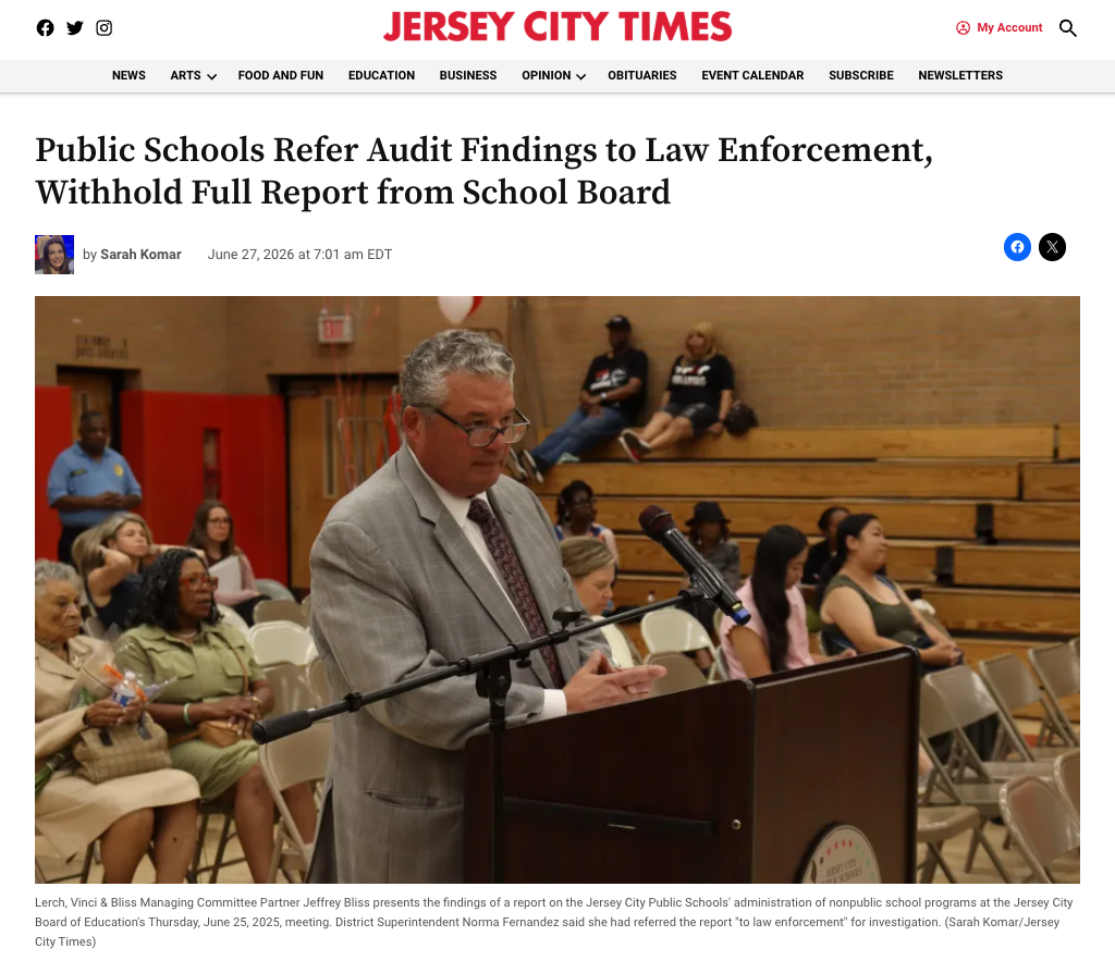 Public Schools Refer Audit Findings to Law Enforcement, Withhold Full Report from School Board