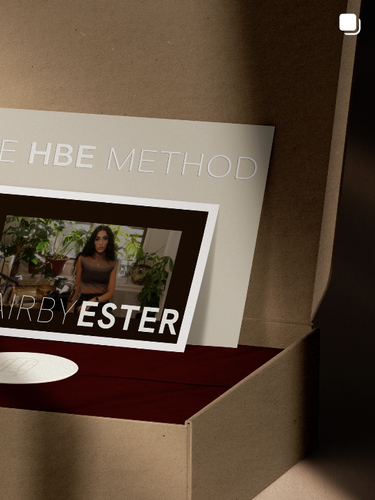 Hair By Ester Packaging box with photo card and tissue paper