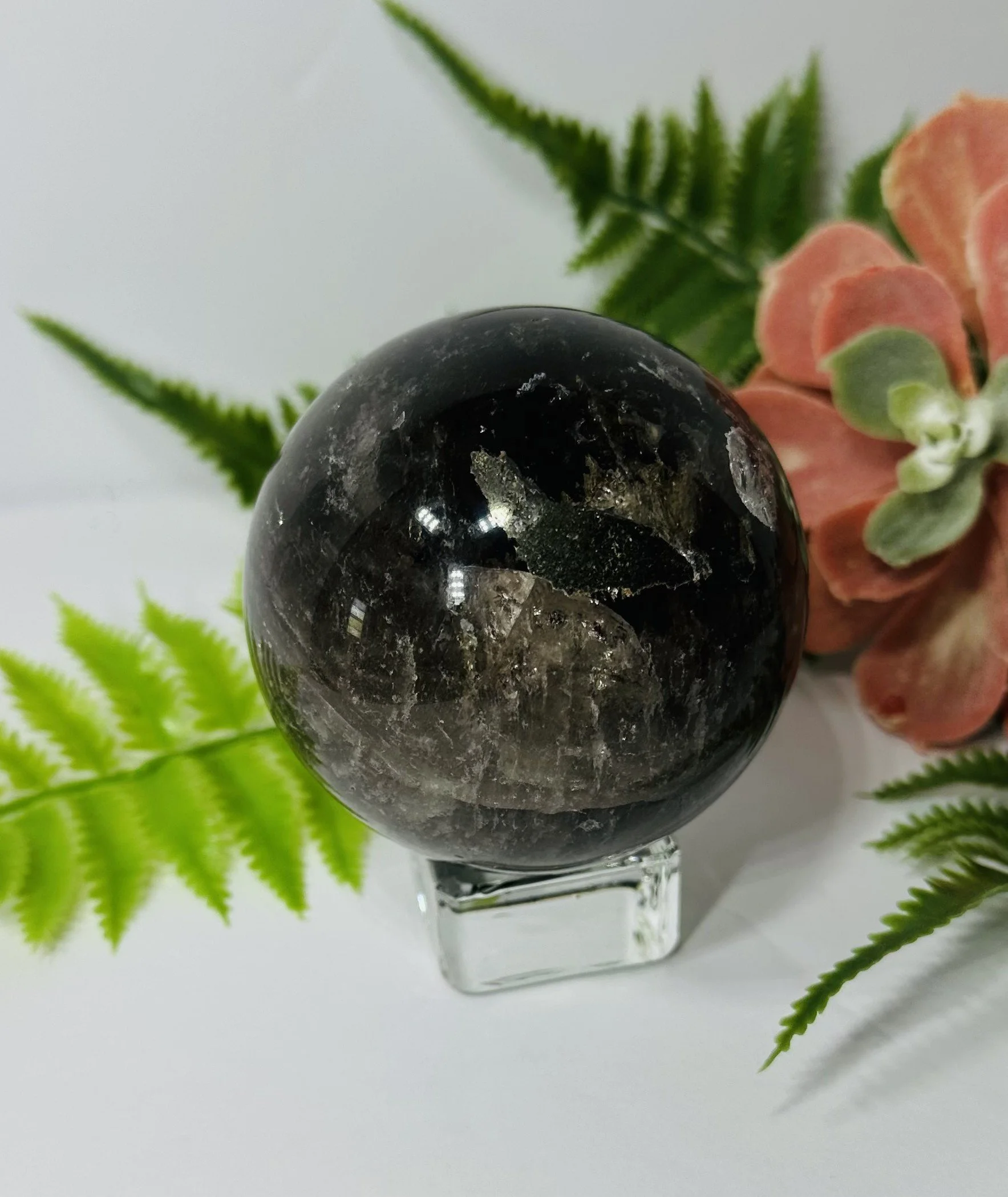 Smokey Quartz Sphere with Pyrite