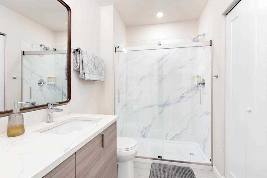 Clean and modern bathroom at Hot Springs Getaway