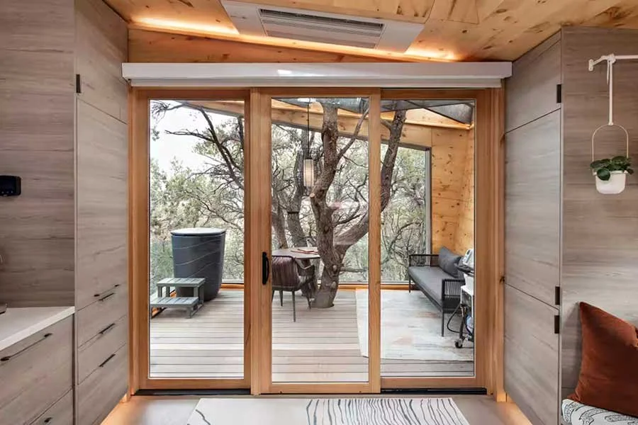 Custom wood architecture and modern design details of a Colorado treehouse