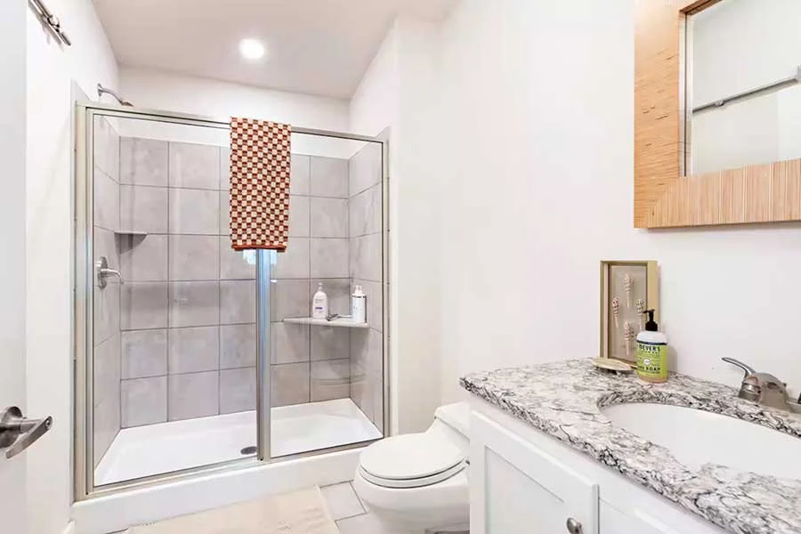 Contemporary bathroom with upscale finishes at High West House