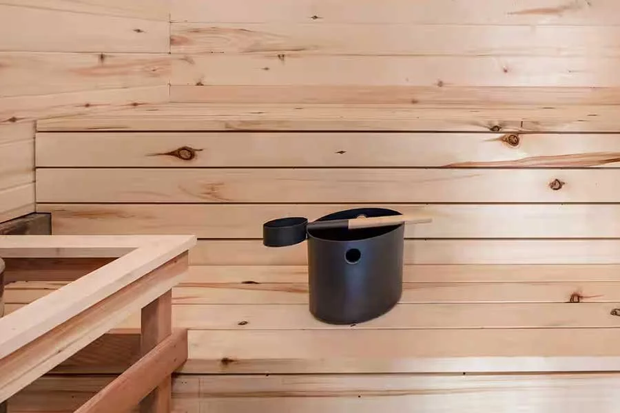 Warm wood interior of the Finnish sauna at High West Spa House