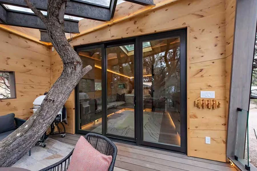 Custom wood architecture and modern design details of a Colorado treehouse
