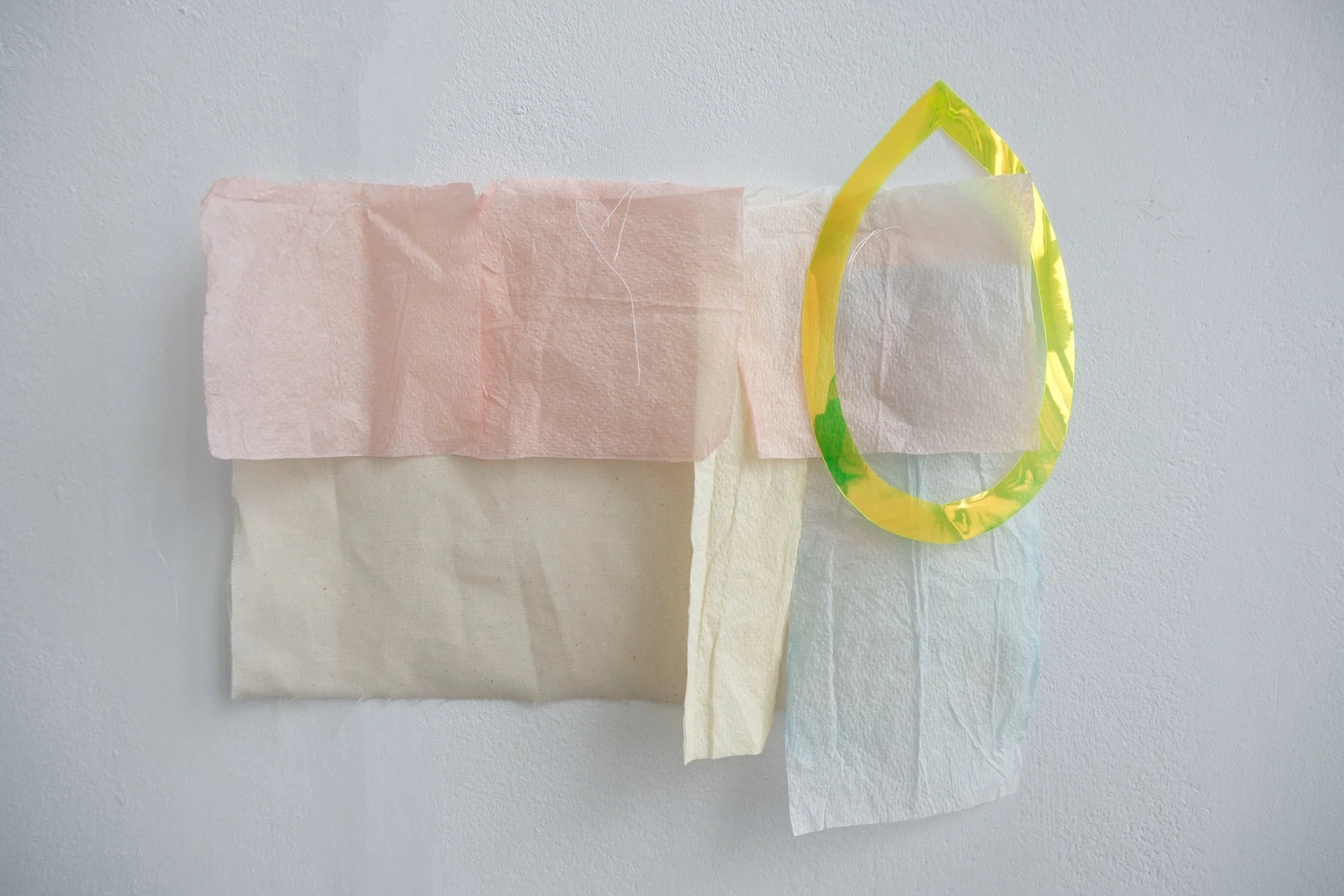 hand-sewn dyed paper towels, calico and holographic vinyl, 10 15 x 22cm, 2026