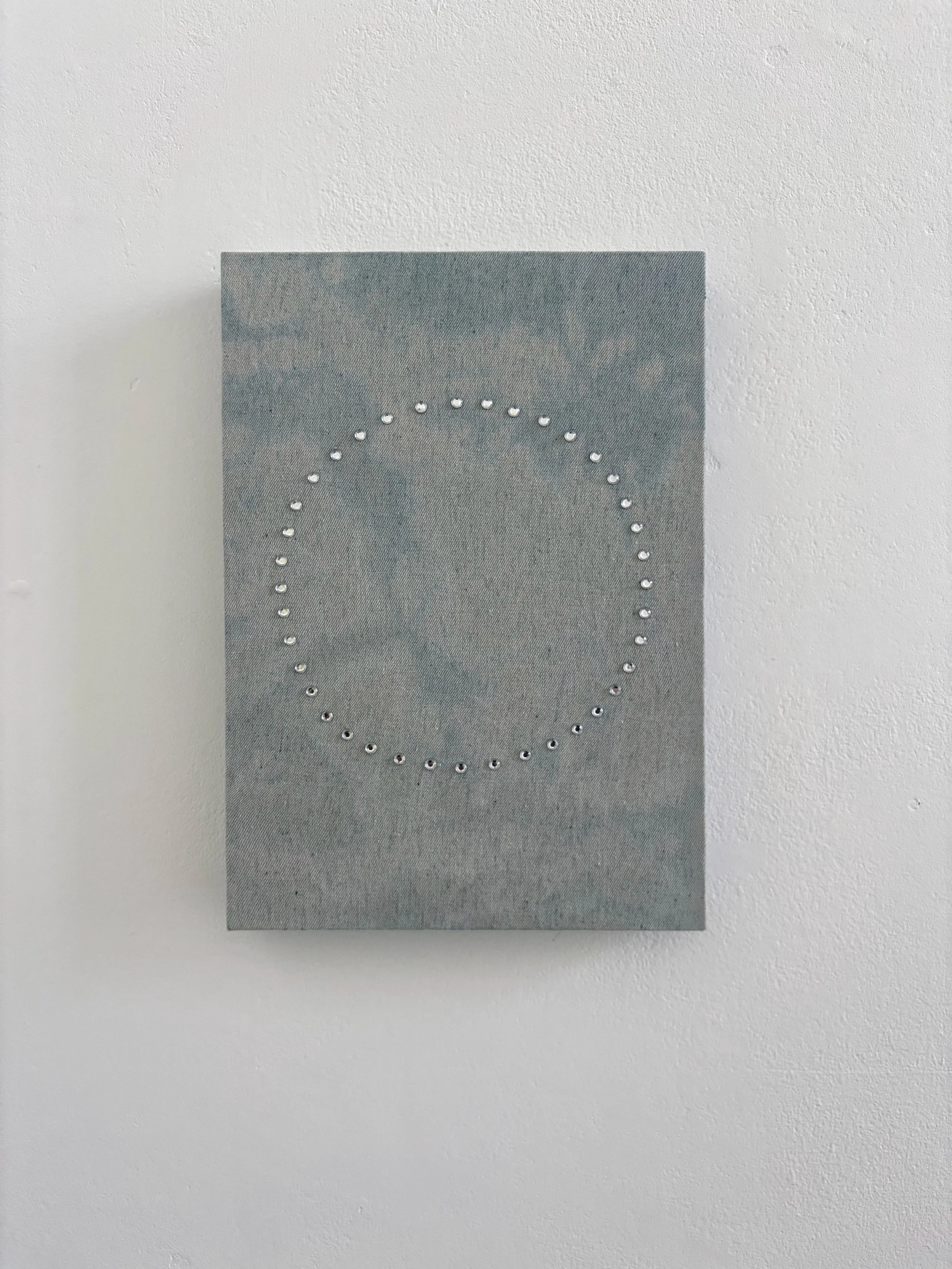 UNTITLED (FIELD)
Bleached denim, adhesive rhinestones, 22cm x 29cm, 2026