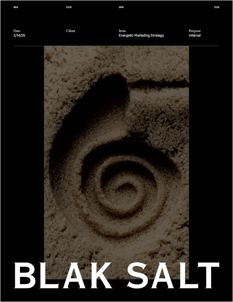 Close-up of a spiral pattern in beige salt with the text 'BLAK SALT' at the bottom.