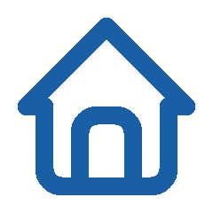 Blue house icon with a downward arrow inside.