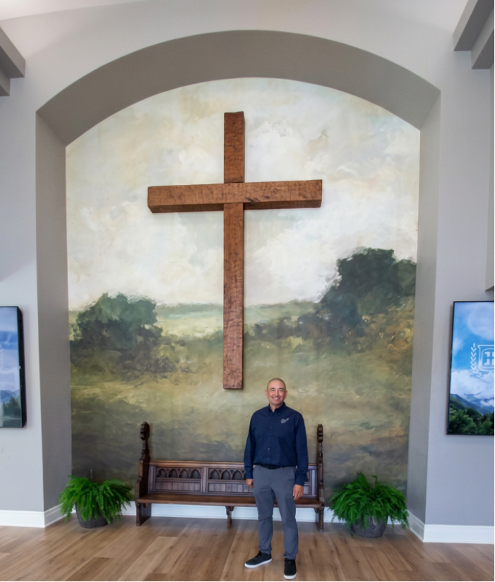 Michael Morabe at Horizon Church foyer.