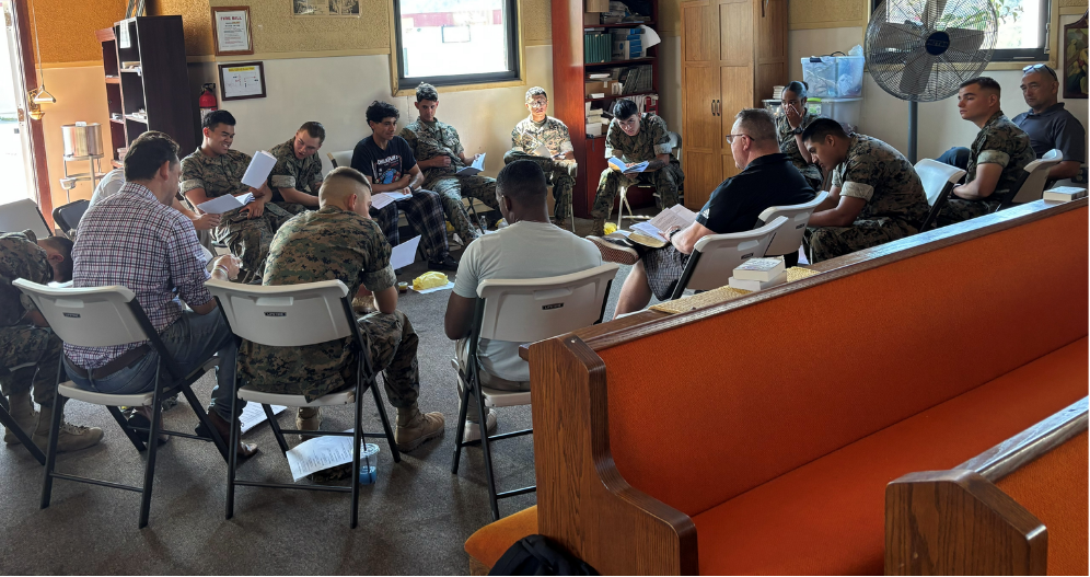 A Bible study with active-duty military service personnel.