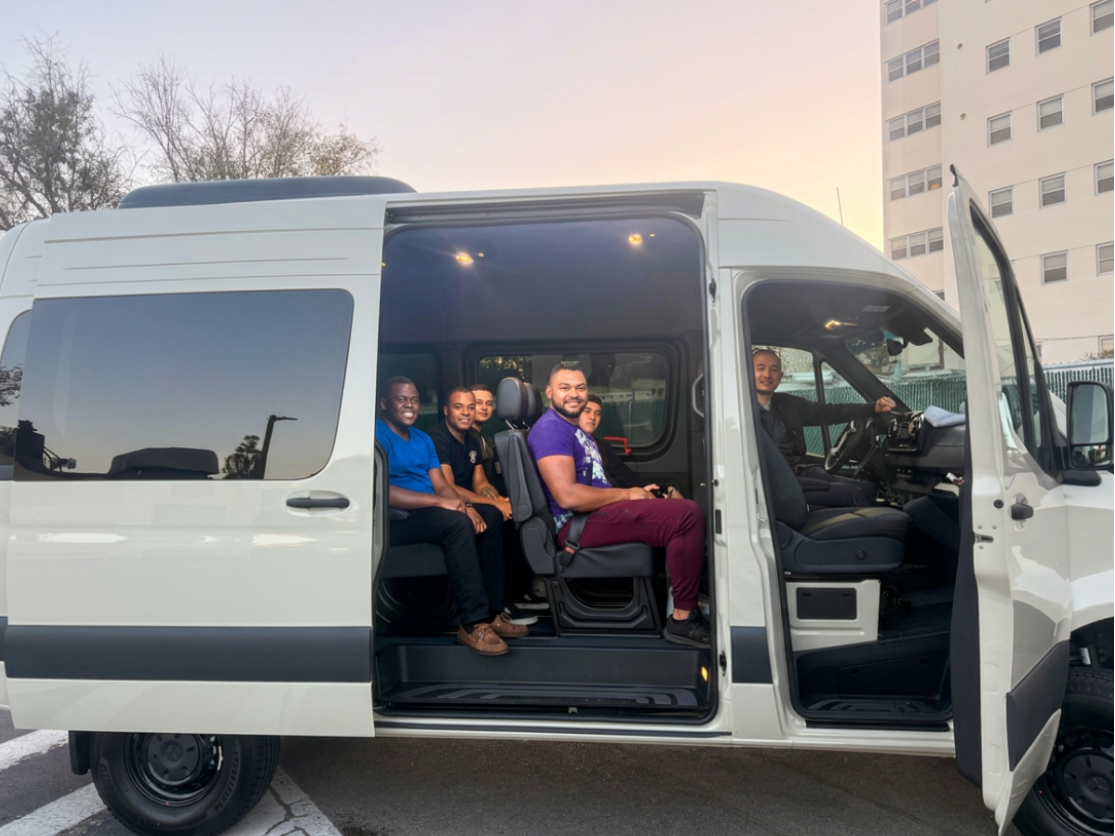 The first trip using the 12-seat passenger van takes wounded warriors to church.