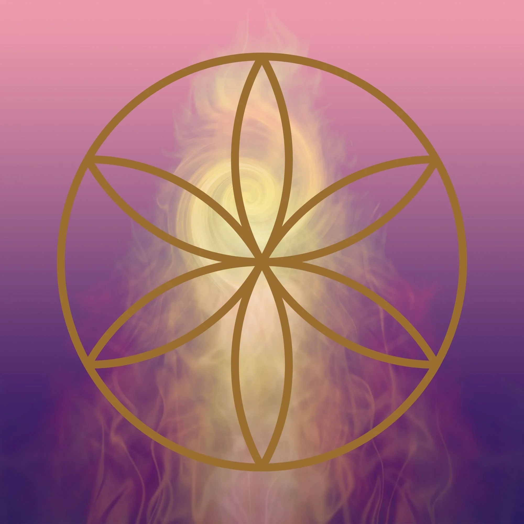Germ of Life, a sacred geometric symbol on a pink and purple gradient background