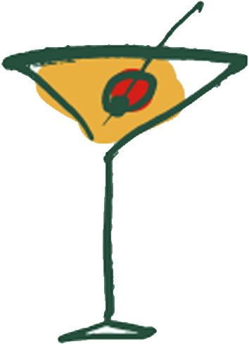 A yellow cocktail in a martini glass with a red cherry garnish and a green olive on a toothpick.
