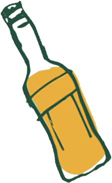 Illustration of a beer bottle with a yellow label and green cap.