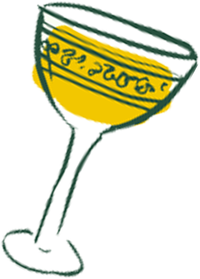 A yellow and green cocktail glass with a lime wedge and a straw