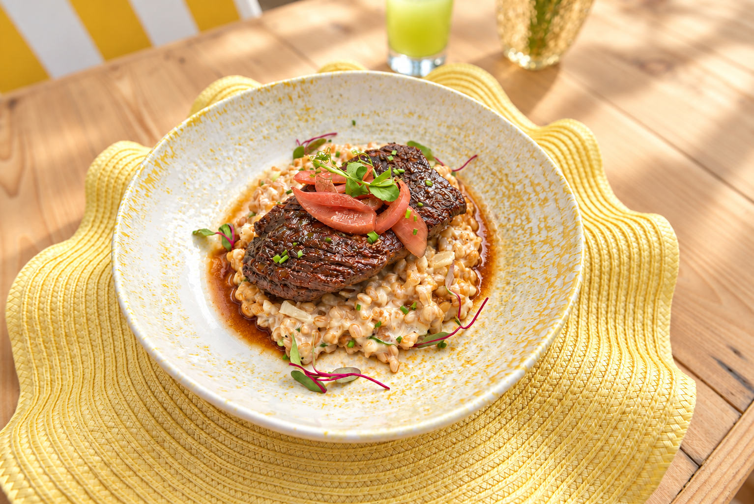Braised short rib risotto, softly lit.png