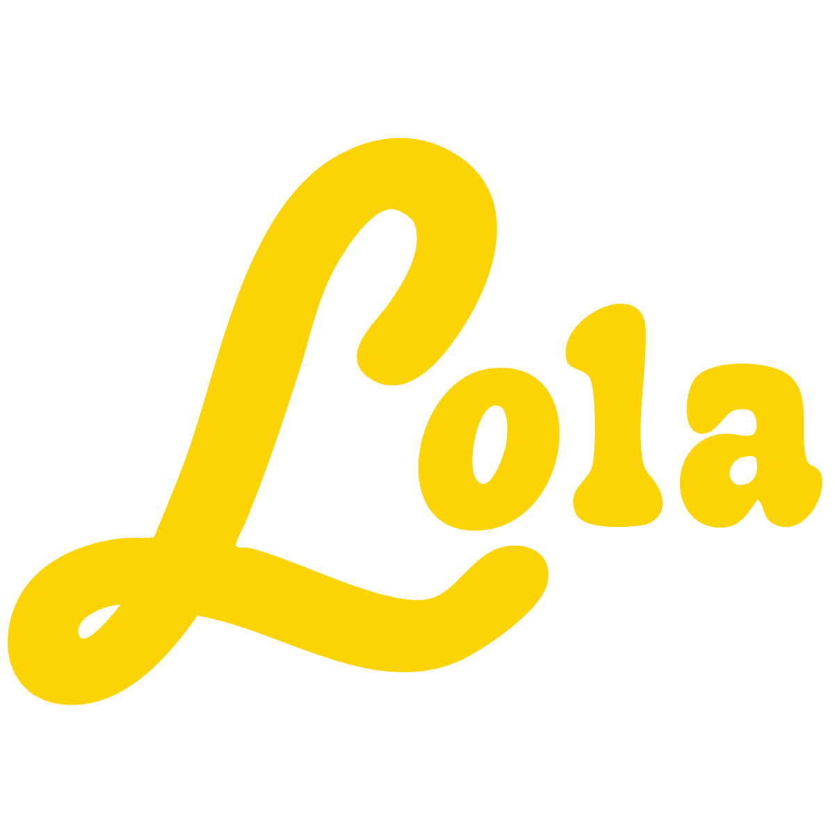 Yellow text spelling 'Lola' in a stylized, cursive font on a black background.