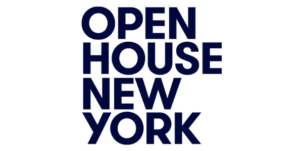 Open House New York wordmark logo with bold uppercase letters in a dark blue font.