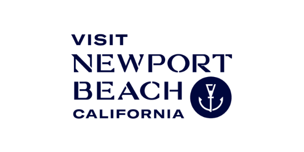 Visit Newport Beach California wordmark logo in navy blue with a circular icon of an anchor.