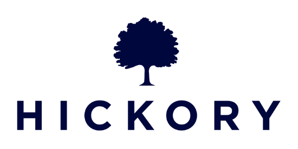 Hickory wordmark logo with a dark blue tree above the word "HICKORY" in dark blue capital letters.