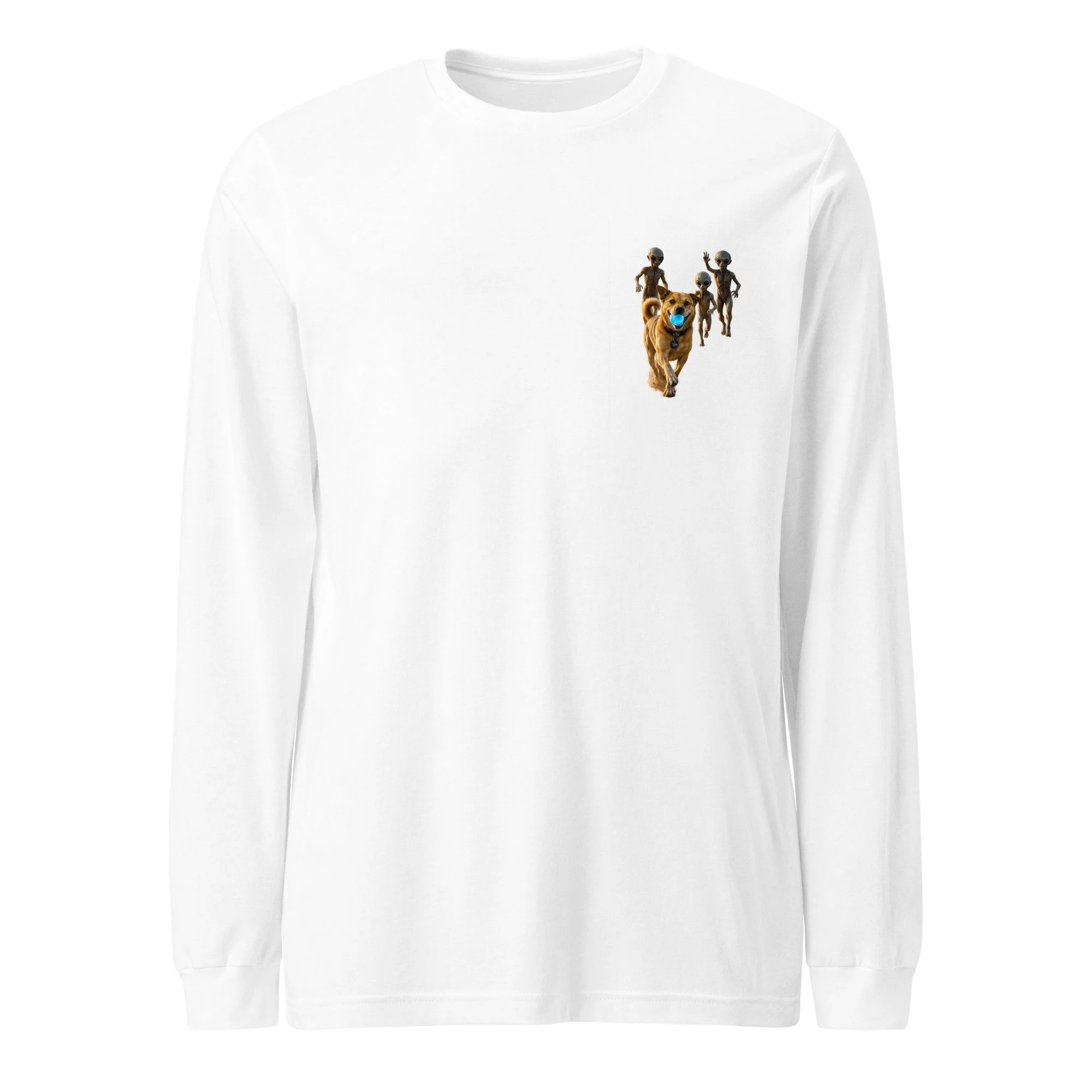 Aliens Chase Dog With Ball - 2-Sided - Unisex Long Sleeve Tee