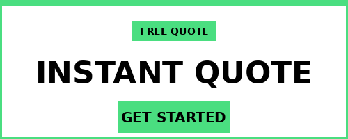 Green and white advertisement banner with bold black text: 'INSTANT QUOTE', and smaller green text saying 'FREE QUOTE' and 'GET STARTED'.